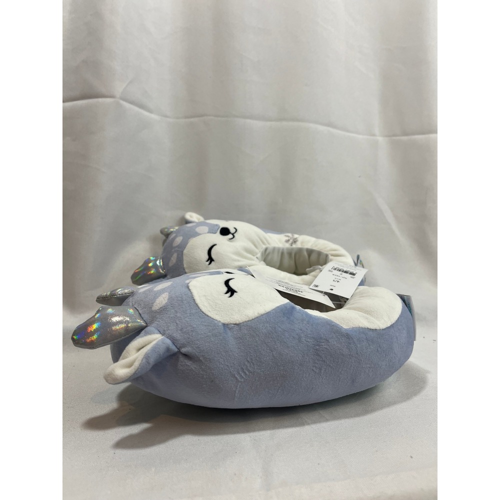 Squishmallows Blue Deer Plush Slippers Kids Size 4/5 Shimmer Antlers Snowflake - Picture 3 of 5